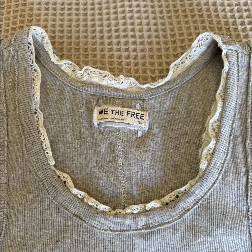 We The Free Gray Lace Trim Tank Top - Picture 3 of 3